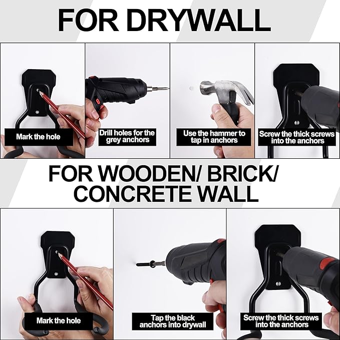 Heevir Garden Power Tool Hanger - 4Pcs Steel String Trimmer Holder Wall Mount, Grass Trimmer Organizer, Weed Eater Rack Garage Storage Hook for Weed Wacker, Leaf Blower and Other Lawn Equipment