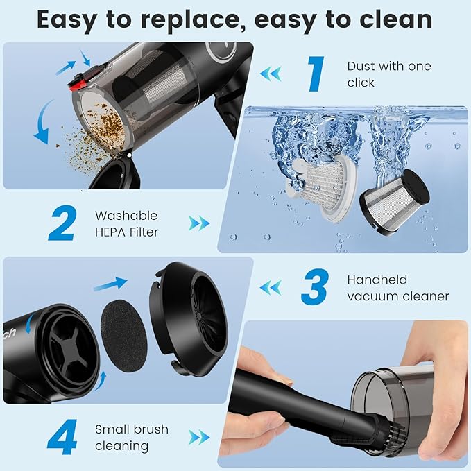 Tkkich Cordless Car Vacuum Cleaner with Removable Battery as 35W Power Bank, 6-in-1 Handheld Vacuum Blower Set,18000PA Mini Vacuum Cleaner 6000mAH with Brushless Motor for Car Home Pet Cleaning