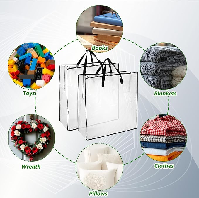 8 Pack Wreath Storage Container 24 Inch, Wreath Storage Bag, Clear Plastic Wreath Storage Container with Sturdy Handles for Xmas Holiday Wreaths, Pillow & Blanket