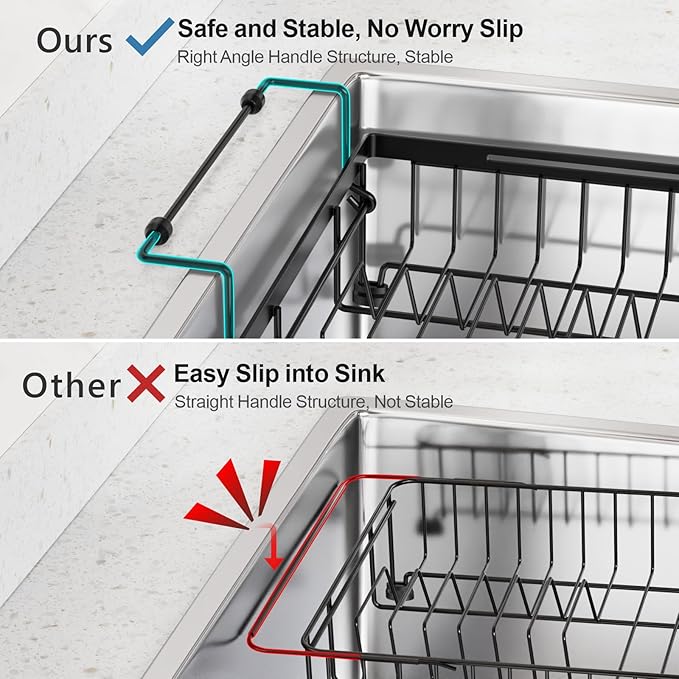 iSPECLE Expandable Dish Drying Rack with Silicone Sink Protector for Large Kitchen Sink, Rust Resistant Adjustable Dish Drainer with Tightening Knob, 12.8" W x 15.8"-20.7" L, Black