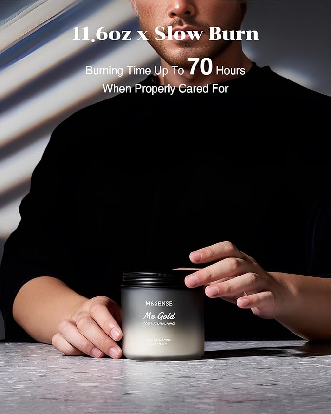 M&SENSE Smoked Leather Scented Men Jar Candle, 11.6oz 2 Wick Large Natural Soy Candle 70 Hours Long Lasting, Highly Scented Home Decor Candle for Men