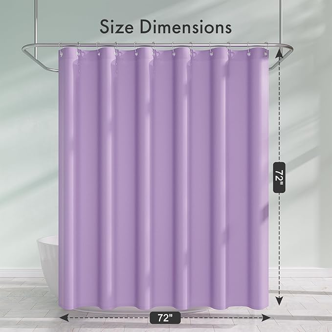 Amazer Lavender Purple Shower Liner Cloth Waterproof, Soft Shower Curtain Liner Fabric with Weighted Stones, Washable Shower Curtain and Liner 2-in-1, 120G Heavy Duty, 12 Grommet Holes, 72 x 72 Inches