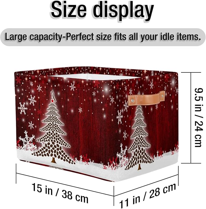 Red Tree Coffee Beans Cube Storage Baskets,Foldable Storage Box Bin,Waterproof Open Shelves Basket Clothing Organizer Toy Basket Gifts Empty for Bedroom Home Decor