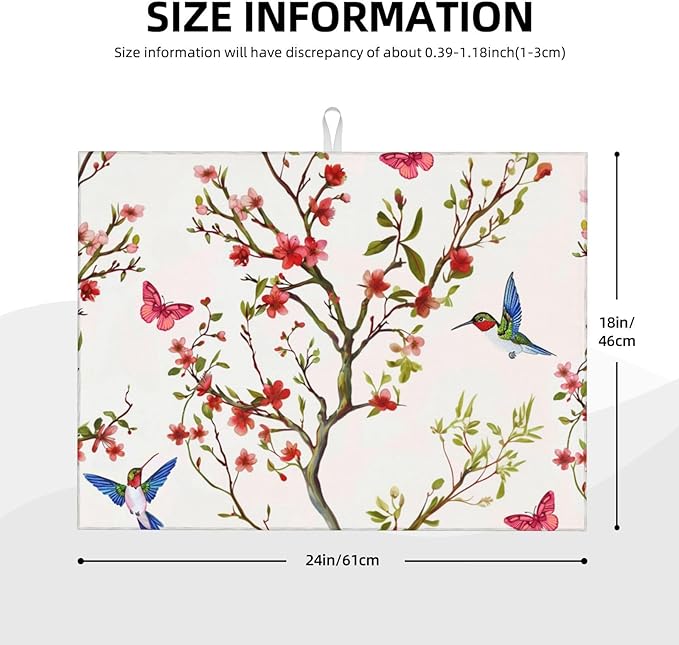 Hummingbird Butterfly Dish Drying Mat 18x24 For Kitchen Counter Absorbent Microfiber Dishes Pad Dish Drainer Rack Mats Fast Dry Kitchen Accessories