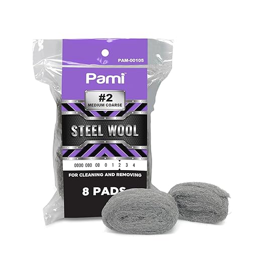 PAMI Pack of 8 Steel Wool Pads, Non Scratch Steel Scrubber for Dishes, Polishing Wool Sponge for Cleaning (#2 - Medium Coarse)