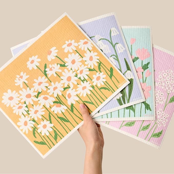 RECYCO Swedish Dishcloths for Kitchen | 4 Pack Oversized Washable Dish Rags | Large Cellulose Reusable Cleaning Paper Towels | Absorbent Counter Dish Cloth Sponge XL Kitchen Wipes, 12" L x 10" W