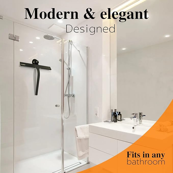 Shower Squeegee for Glass Doors 10" - All Purpose Squeegee for Window Bathroom Glass Mirror Bathroom Tile with Suction Cup Hooks - Black