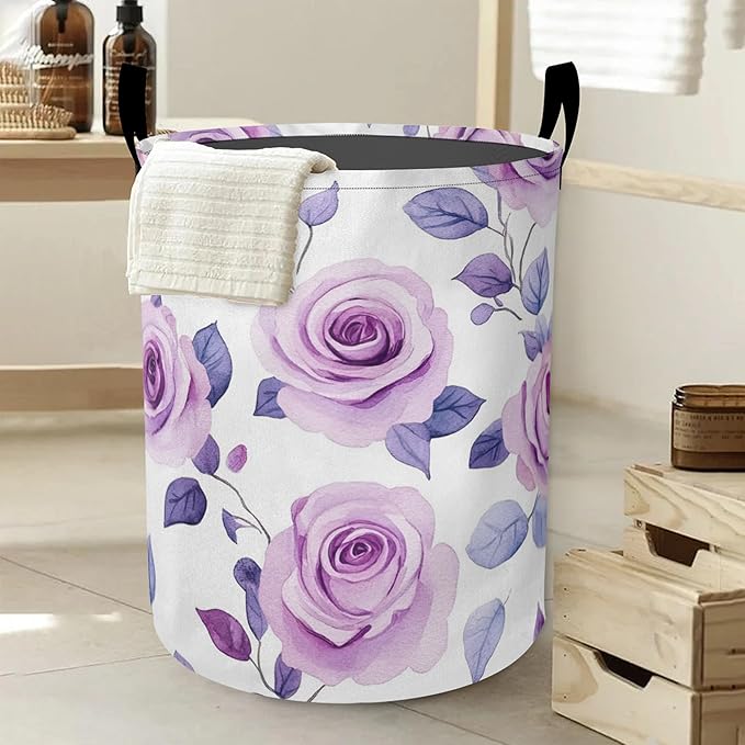 Retro Purple Butterfly Laundry Basket-Large Foldable Hamper Holder Portable Tall Collapsible Laundry Hamper Storage Basket Bin with Handles, Canvas & Waterproof lining for Household Items