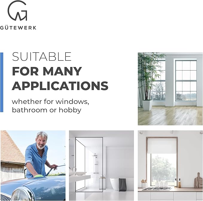 GÜTEWERK Shower Squeegee for Glass Doors, Silicone Window Squeegee, Bathroom and Glass Cleaning - Black - 13 Inch