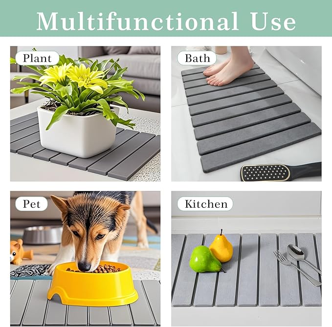 Large Stone Dish Drying Mat for Kitchen Counter,Absorbent Diatomaceous Earth Bath Mat Instant Drying Pad Foldable and Super Absorbent Mat for Dishes Cups Bottles,Grey 23*15.3in