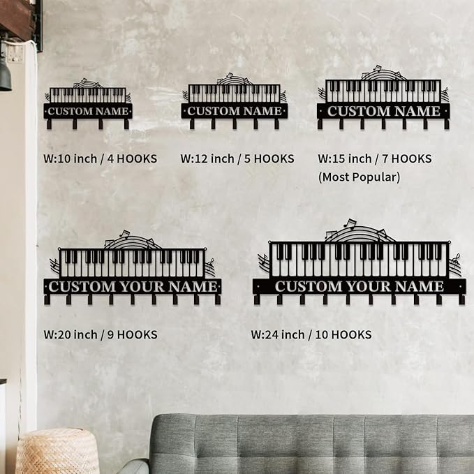 Personalized Custom Music Wall Hooks,Metal Music Room Art Clothes Hooks,Metal Music Wall Home Storage Decorative,For Front Door, Hallway, Kitchen, Bedroom,Keys,Hats (Style D)