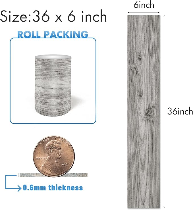 Lareko 18 Sq.Ft,Wood Peel and Stick Floor Tiles,12 Pack Grey Vinyl Flooring (No Adhesive Residue) 36"×6" Waterproof and Non-Slip Laminate Flooring for Renters Bathroom, Living Room(Gray Oak）