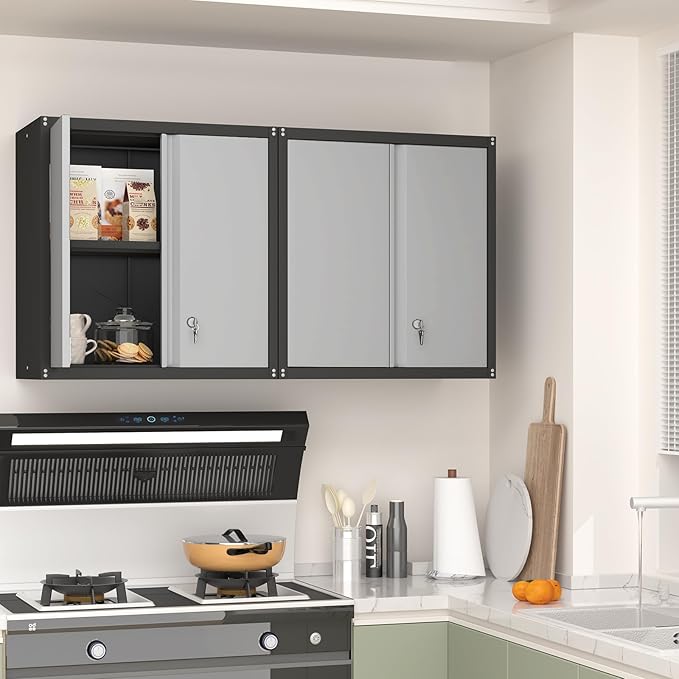 Metal Storage Cabinet, 28" Wall Mount Storage Cabinets with Locking Doors and Shelf, Metal Garage Tool Storage Cabinets for Laundry Room, Kitchen, Pantry