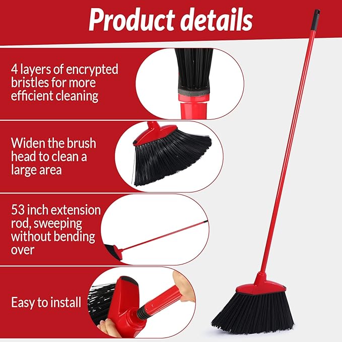 8 Pieces Broom Bulk Commercial Angle Broom Heavy Duty Indoor Outdoor Broom with Coated Metal Handle for Courtyard Garage Lobby Shop Home Kitchen Office Floor