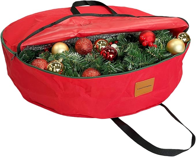 24x7 inchs Wreath Storage Container,Red Single storage bag,Heavy Duty 600D Oxford Cloth,Garland Wreaths Container For Xmas Holiday Wreaths Storage Holder