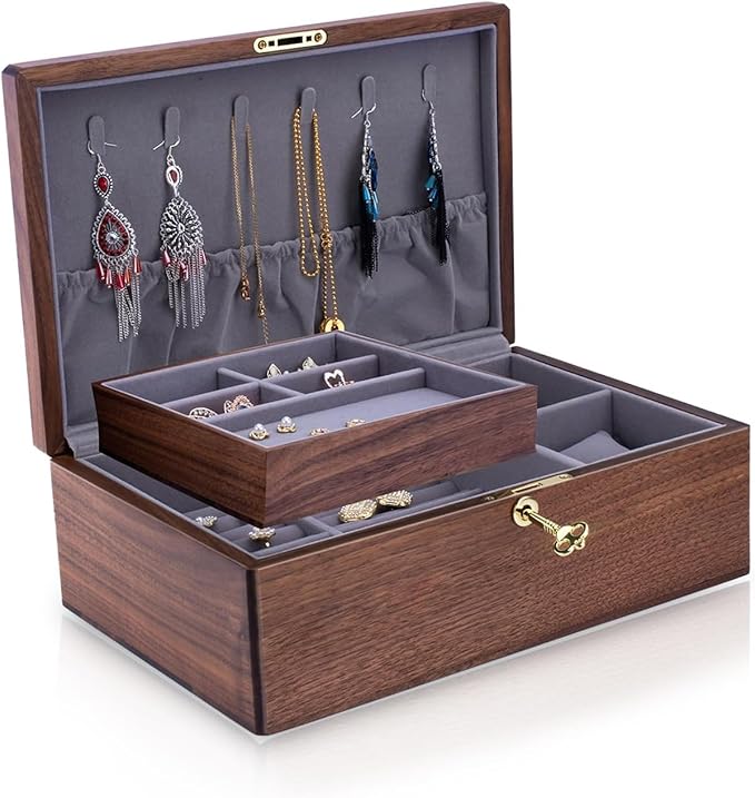 Exquisite Black Walnut Wood Jewelry Box & Organizers&holder: – Noble and Elegant Storage Solution,for Women Girls Valentines Birthdays Wedding Gift
