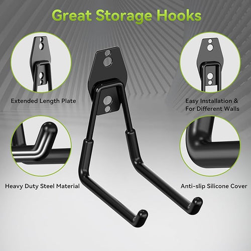 28 Pack Garage Hooks, Heavy Duty Garage Storage Hooks & Hangers Set, Wall Mounted Garage Organization System for Tools, Ladders, Bikes, Hoses, with Anti-Slip Coating Hooks for Garage, Shed, Workshop