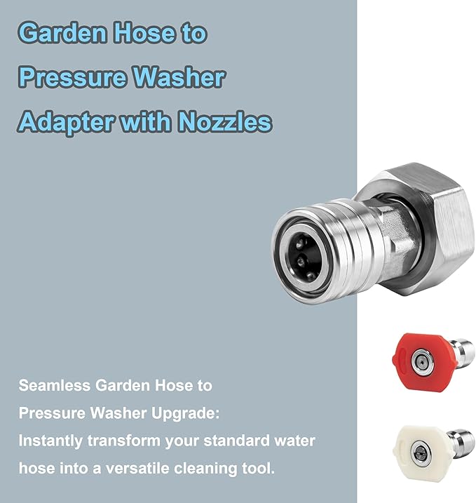 POWER TOWN Garden Hose to High Pressure Washer Attachment, Turn Water Hose into Power Washer Adapter 3/4” Female GHT to 1/4” Quick Connect, with 2 Nozzles Tips, Orifice 4.0