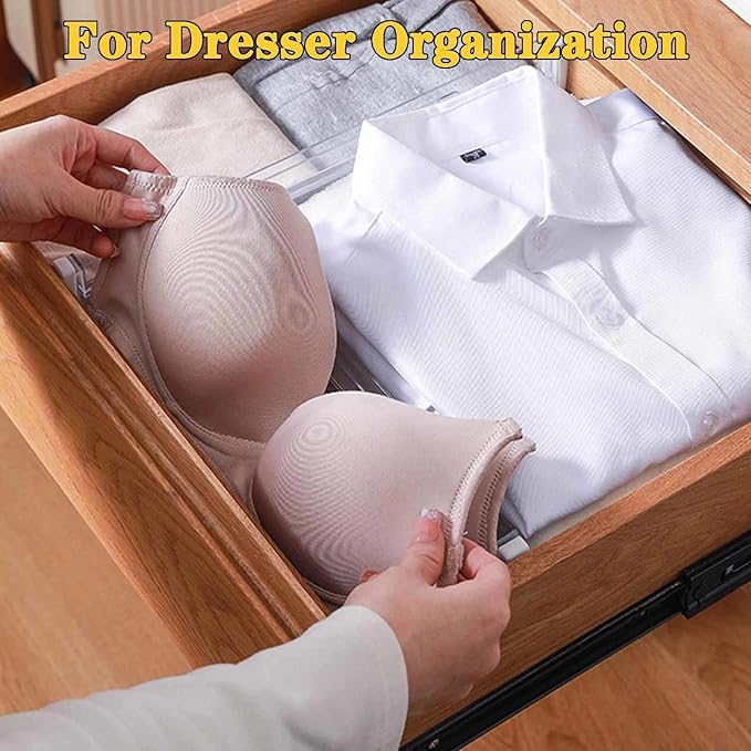 8 Pack Drawer Dividers for Clothes, 3.15" High 11.34"-19.69" Adjustable Expandable Dresser Drawer Organizer, Clear Plastic Separators for Dresser, Baby Clothing, Underwear, Cosmetic