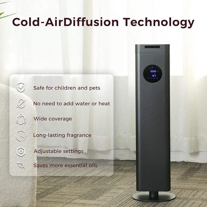Waterless Diffuser 1500ml Large 25in Essential Oil Machine, Hotel Collection Aroma Cold Air Nebulizer, Smart APP & WiFi & Touch Control 4000 Sq. Ft for Whole House,Office,Mall (Titanium Gray)