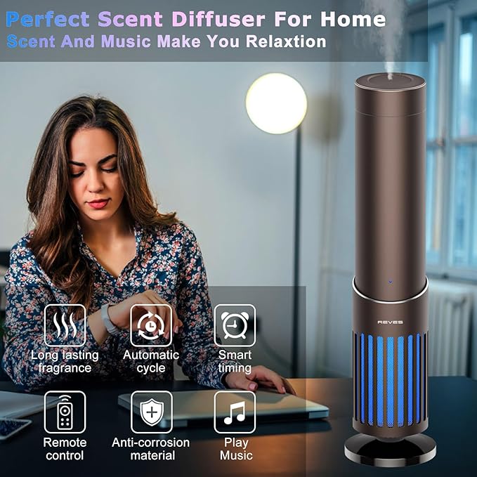2025 Upgrade Hotel Scent Diffuser with Bluetooth Audio Speaker -Play Music & Diffuse Scent - Scent Air Machine for Home - Aromatherapy Waterless Essential Oil Diffuser for Whole House,Office - Brown
