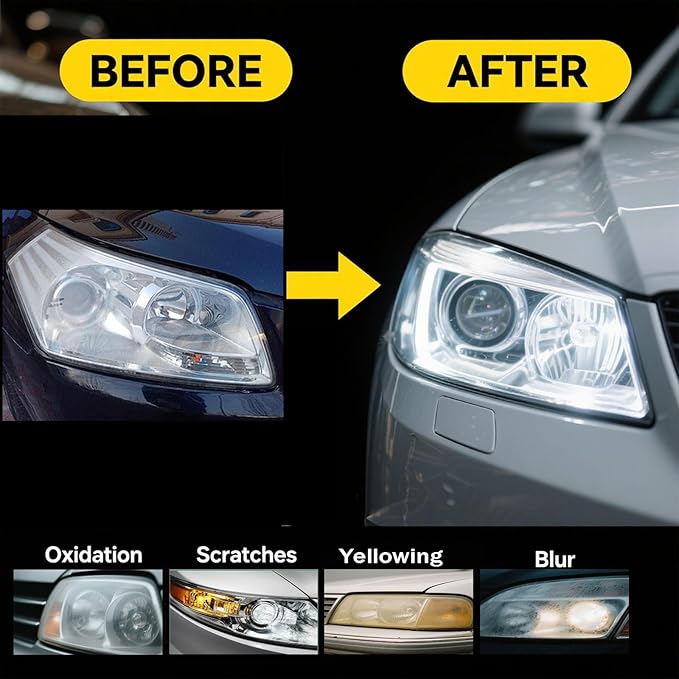 2 Pack Headlight Restoration Kit, High-Performance Polishing to Remove Stains & Oxidation from Car Headlights, Taillights and Fog Lights, Fit for Most Vehicle Lights