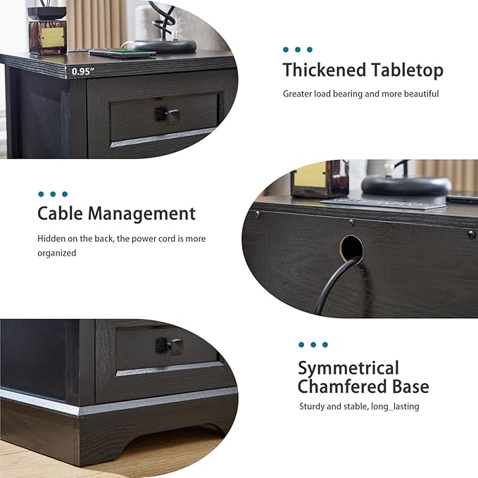 LIDYUK 3 Drawer Black Dresser for Bedroom Farmhouse Dresser Chest of Drawers, 25" Tall Nightstand with Charging Station Chest of Drawers for Bedroom, Living Room