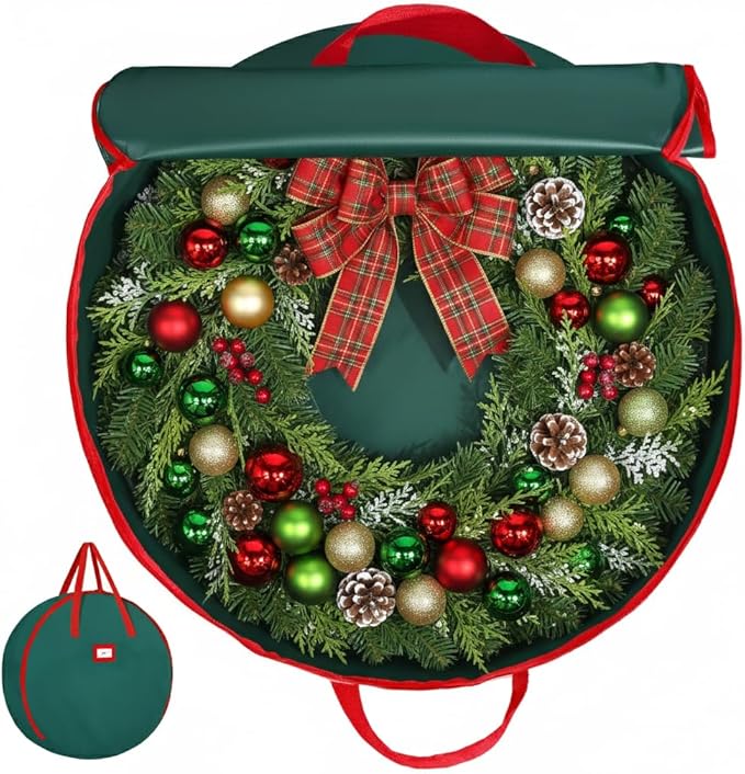 HOLDN’ STORAGE Premium Wreath Storage Bag - Durable Material - Waterproof - Heavy-duty Christmas Storage Container for Xmas Wreath with Dual Zipper Closure, Tear-proof, 24"W x 7"D - Green