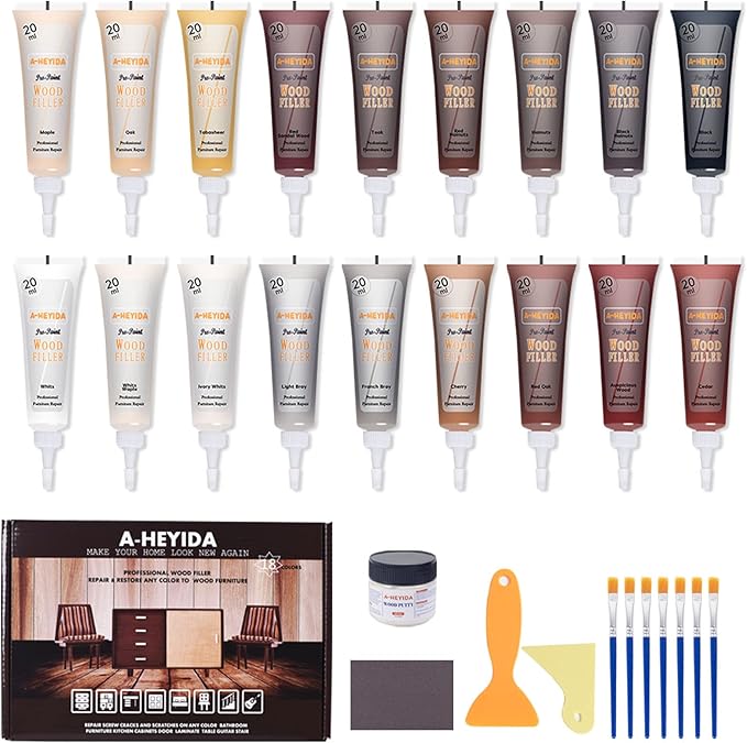 Wood Furniture Repair Kit - 18 Colors Wood Filler Hardwood Laminate Vinyl Floor Repair Kit Wood Putty Cabinet Touch Up Kit - Cover Scratches, Stains, Holes for Table, Door, Veneer, Cherry, Walnut