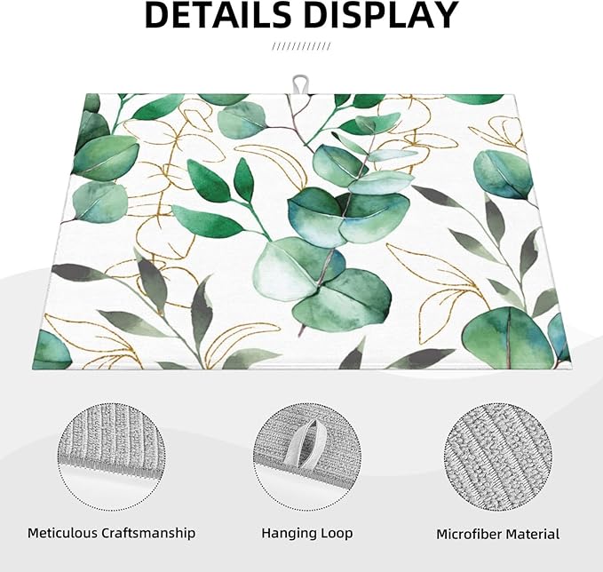 Green Leaves Dish Drying Mat 18x24 For Kitchen Counter Absorbent Microfiber Dishes Pad Dish Drainer Rack Mats Fast Dry Kitchen Accessories