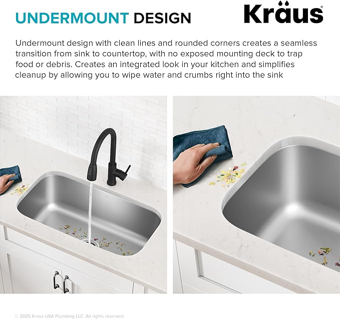 KRAUS Premier 31 1/2-inch Undermount Single Bowl 18-Gauge Stainless Steel Kitchen Sink with WasteGuard Continuous Feed Garbage Disposal, KBU14-100-75MB