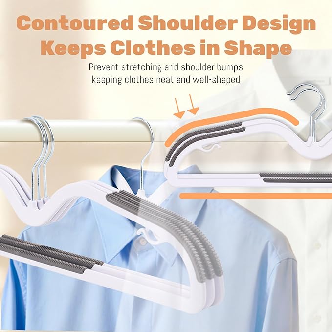 20 Pack Short Neck Plastic Hangers, Heavy Duty Clothes Hangers with Non-Slip Pads,Space Saving Closet Organizer for Shirts, Coats, Pants (Grey)