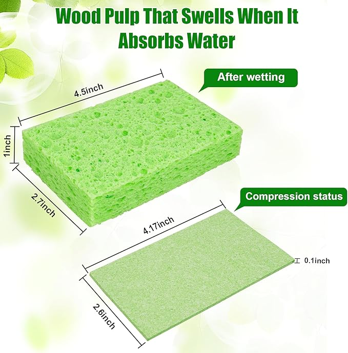 VUKOKU 12 PCS Kitchen Sponges, Natural Compressed Cellulose Sponges, Non-Scratch Reusable Sponges for Kitchen Dish Washing, Scrub Sponge for Cleaning, Bathroom, Cars, Cut-Outs DIY