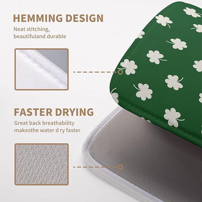 Wnoesat St Patrick Shamrock Drying Mat for Kitchen Counter Green White Lucky Clover Drying Dish Mat St Patricks Day Absorbent Microfiber Dish Drying Pad Reusable Dry Mat 16 x 18 Inch