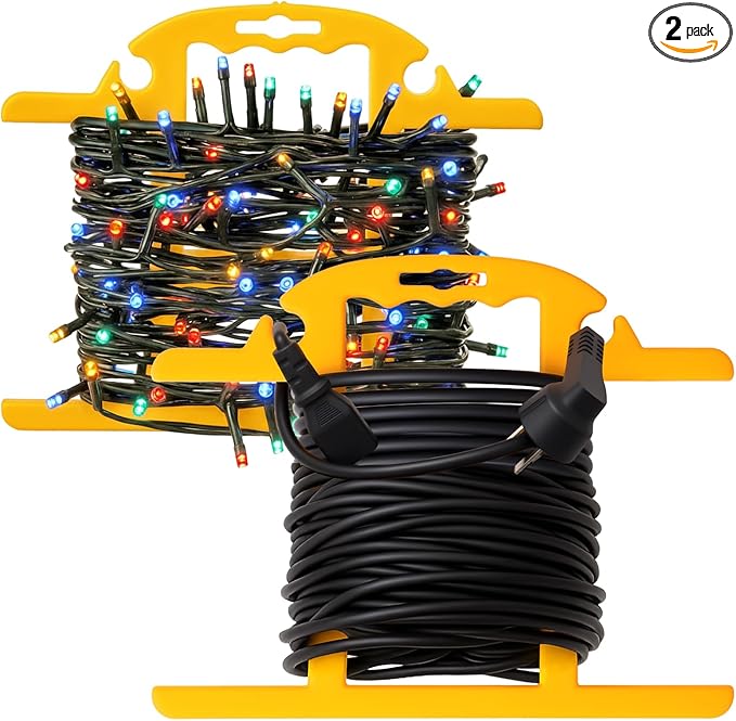 Ripeng 2 Pcs ABS Heavy Duty Extension Cord Storage Reel, Portable Christmas Light Storage Cord Organizer, Portable Hose Organizer Wrap-holds 100 Feet, H-shape Reel (Yellow)