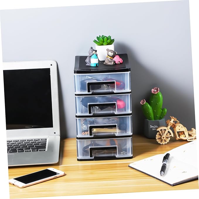 DOITOOL 4 Tier Plastic Drawer Type Closet Plastic Home Office Storage Organizer Makeup Organizer Storage Station Cubes Cosmetics Jewelry Box for Bathroom Dorm Desk Office