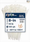 ZipTie.com 8-Inch Natural Zip Ties With Screw Hole - 50-lb Tensile Strength Cord Management & Secure Mounting - UL 21 Listed Tie Wraps - Indoor & Outdoor Multi-Purpose (100-Pack)