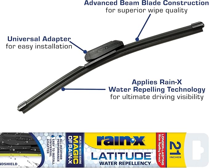 Rain-X 5079278-2 Latitude 2-In-1 Water Repellent Wiper Blades, 21 Inch Windshield Wipers (Pack Of 2), Automotive Replacement Windshield Wiper Blades With Patented Repellency Formula