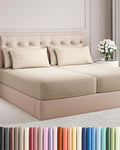 Split King 7 Piece Sheet Set - Comfy Breathable & Cooling - Soft Hotel Luxury Bedding Set w/ 8-16 Inch Deep Pockets - 1 Flat & 2 Fitted Sheet & 4 Pillowcases - Cozy & Wrinkle Free - Heathered Beige