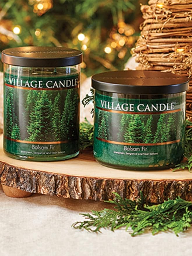 Village Candle Balsam Fir Large Tumbler Glass Jar, Scented Candle, Notes of Evergreen, Bergamot, and Fresh Balsam, 19 oz.