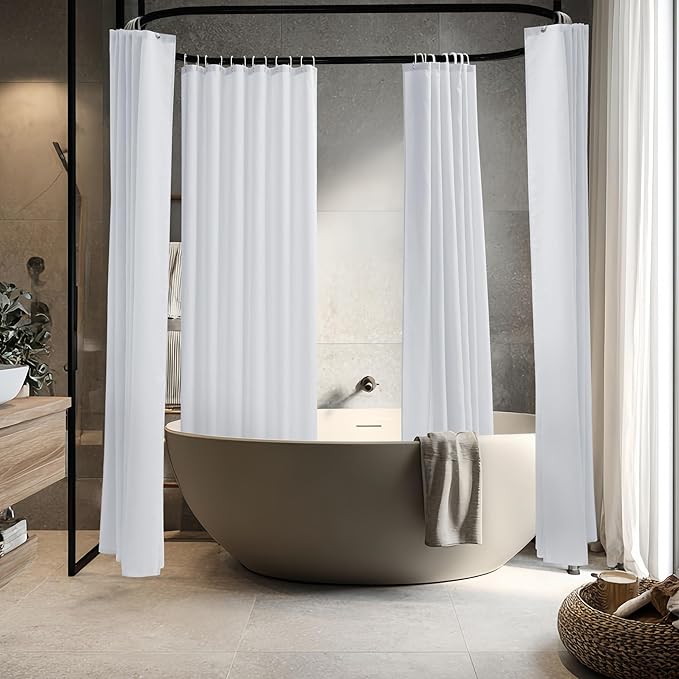 Biscaynebay Fabric Shower Curtain Liner 72x72 Inch-4 Packs White Water Resistant Bathroom Curtains-Hotel Soild Polyester Shower Liners Washable with Magnets