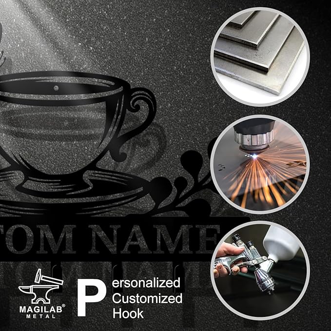 Personalized Custom Name Coffee Bar Wall Keys Hooks,Metal Coffee Shop Art Clothes Hooks,Metal Coffee Lover Wall Home Storage Decorative,For Front Door, Hallway, Kitchen, Bedroom,Keys,Hats (Style B)