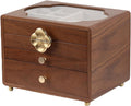 Black Walnut Jewelry Box for Women, 4-Layer Wooden Organizer with Glass Lid, for Watches, Necklaces, Rings & Earrings Storage Gifts