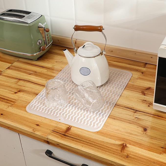 MicoYang Silicone Dish Drying Mat for Multiple Usage,Easy clean,Eco-friendly,Heat-resistant Silicone Mat for Kitchen Counter or Sink,Refrigerator or drawer liner Translucent L 16 inches x 12 inches