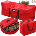 3 Pack Christmas Tree Storage Bag, for Artificial Trees up, Sturdy Waterproof With Reinforced Carrying Handles, Xmas Holiday Garland Bag Storage Case (Red, 9 Ft)