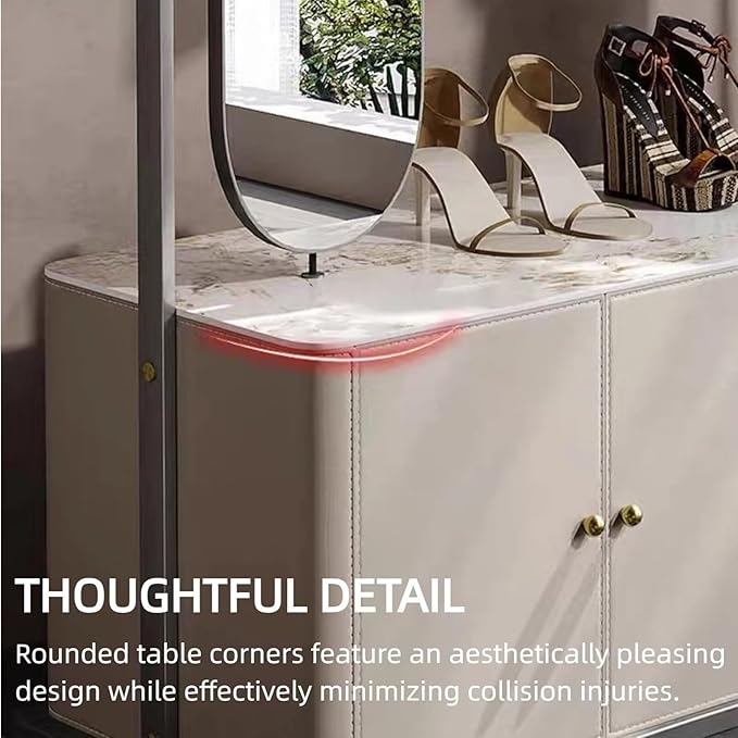 Clothes Rack 43.31IN (Double Storage Drawers) (Dressing Mirror) White Metal Freestanding Hanging Heavy Duty Organizer