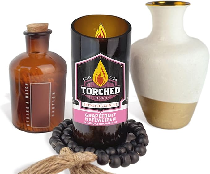 Torched Beer Scented Candles | Natural Soy Wax Candle | Grapefruit Hefeweizen Scent 8 oz | Makes a Great Gift for Men, Beer Lovers, and Collectors | Bar Man-Cave Decor and Accessories