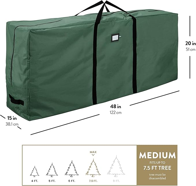 ZOBER 600D Oxford Fabric Christmas Tree Storage Bag - Fits 7.5 Ft Artificial Trees - Tear Proof Waterproof Christmas Tree Bag For Storage Box For Xmas - Strong, Durable Handles - Card Slot - Green