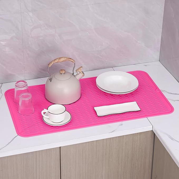 MicoYang Silicone Dish Drying Mat for Multiple Usage,Easy clean,Eco-friendly,Heat-resistant Silicone Mat for Kitchen Counter or Sink,Refrigerator or Drawer Liner Rose 4XL 32 inches x 18 inches