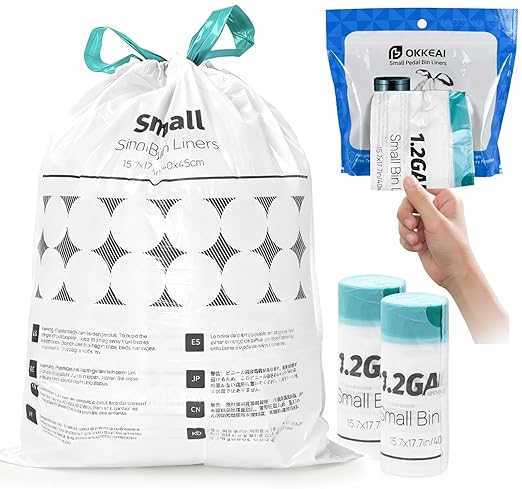 OKKEAI 1.2 Gallon Small Trash Bag, 70 Count Drawstring Bathroom Trash Bags 5L – Leak-Proof Tear-Resistant Wastebasket Liners for Bathroom, Office